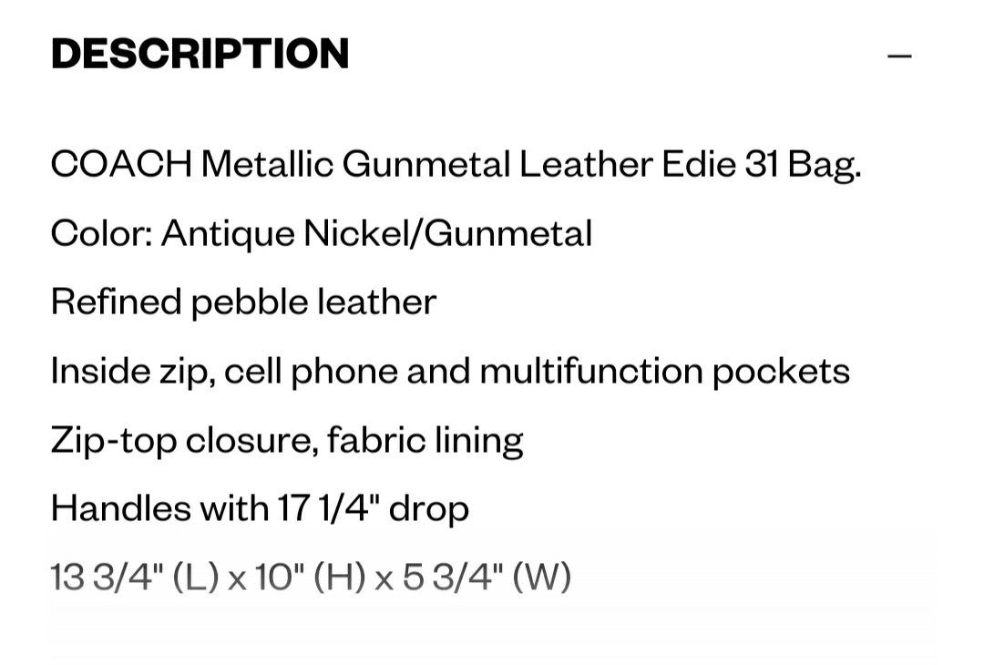 Coach edie deals metallic gunmetal