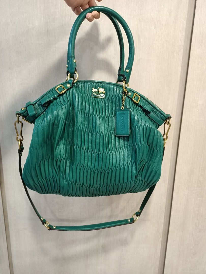 Coach Madison Leather Gathered Lindsey Satchel Green Shoulder Bag