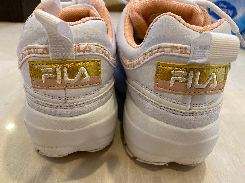 White pink and gold fila outlet