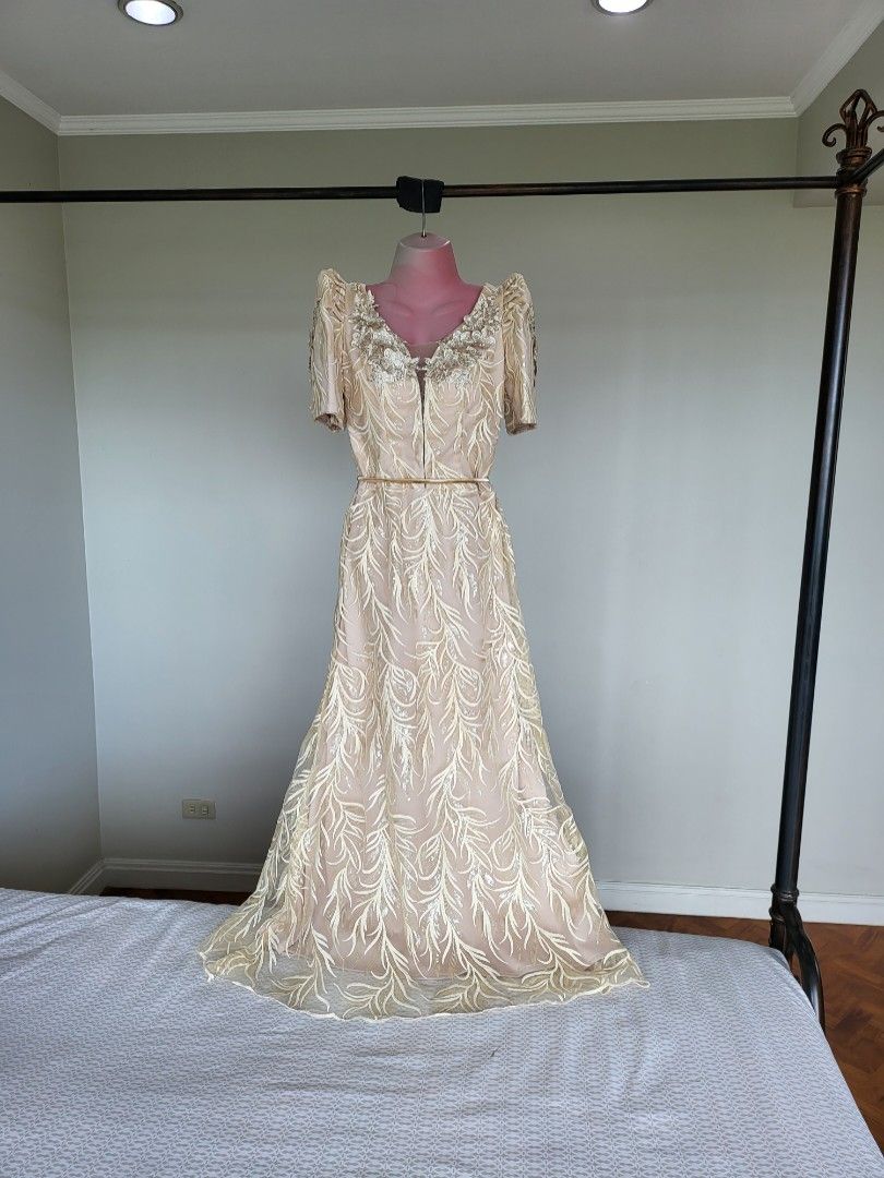 Filipiniana long gown with Imelda style sleeves Women s Fashion