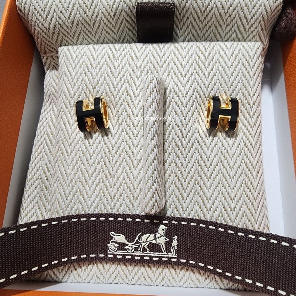 Hermes Earrings Pop H Dragee in Lacquer/Metal with Rose Gold Plated - US