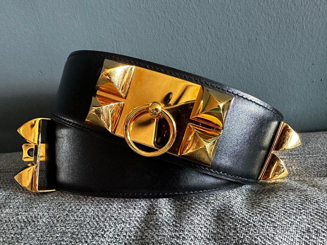 Collier de chien leather belt Hermès Black size 80 cm in Leather - 34255656