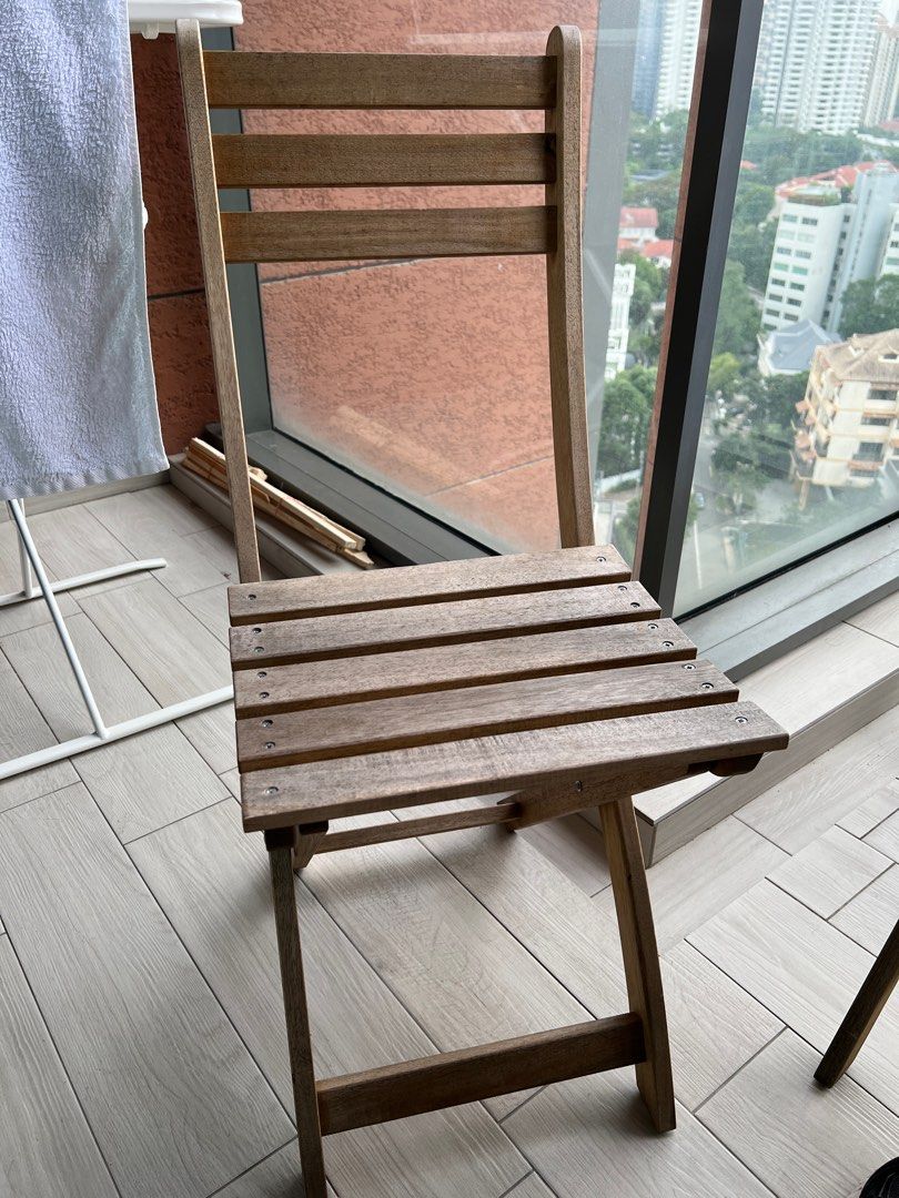 2 Ikea Askholmen outdoor wooden chairs, Furniture & Home Living