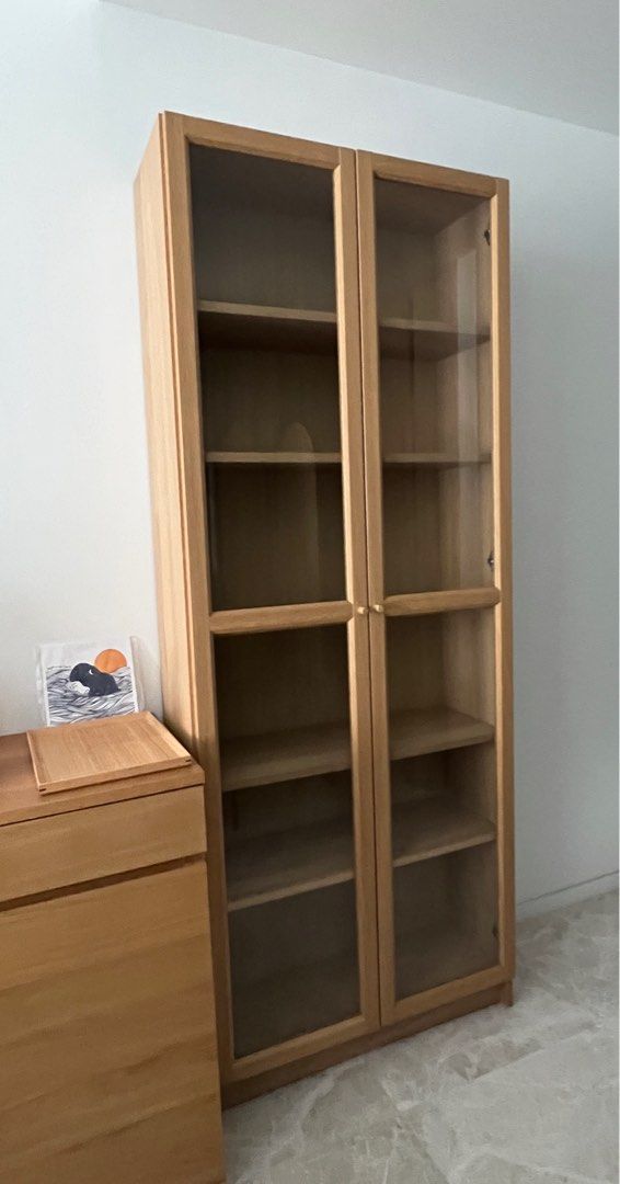 Ikea BILLY OXBERG Bookcase with glass door white stained oak