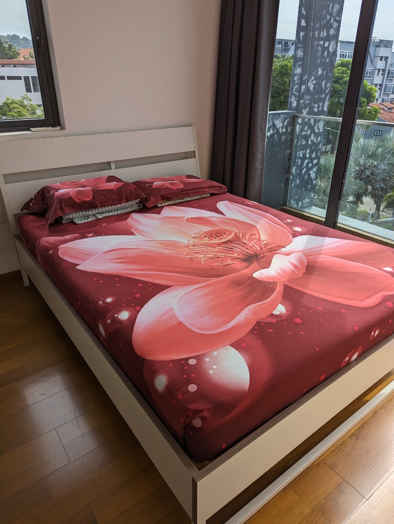 IKEA queen size bed frame and mattress, Furniture & Home Living