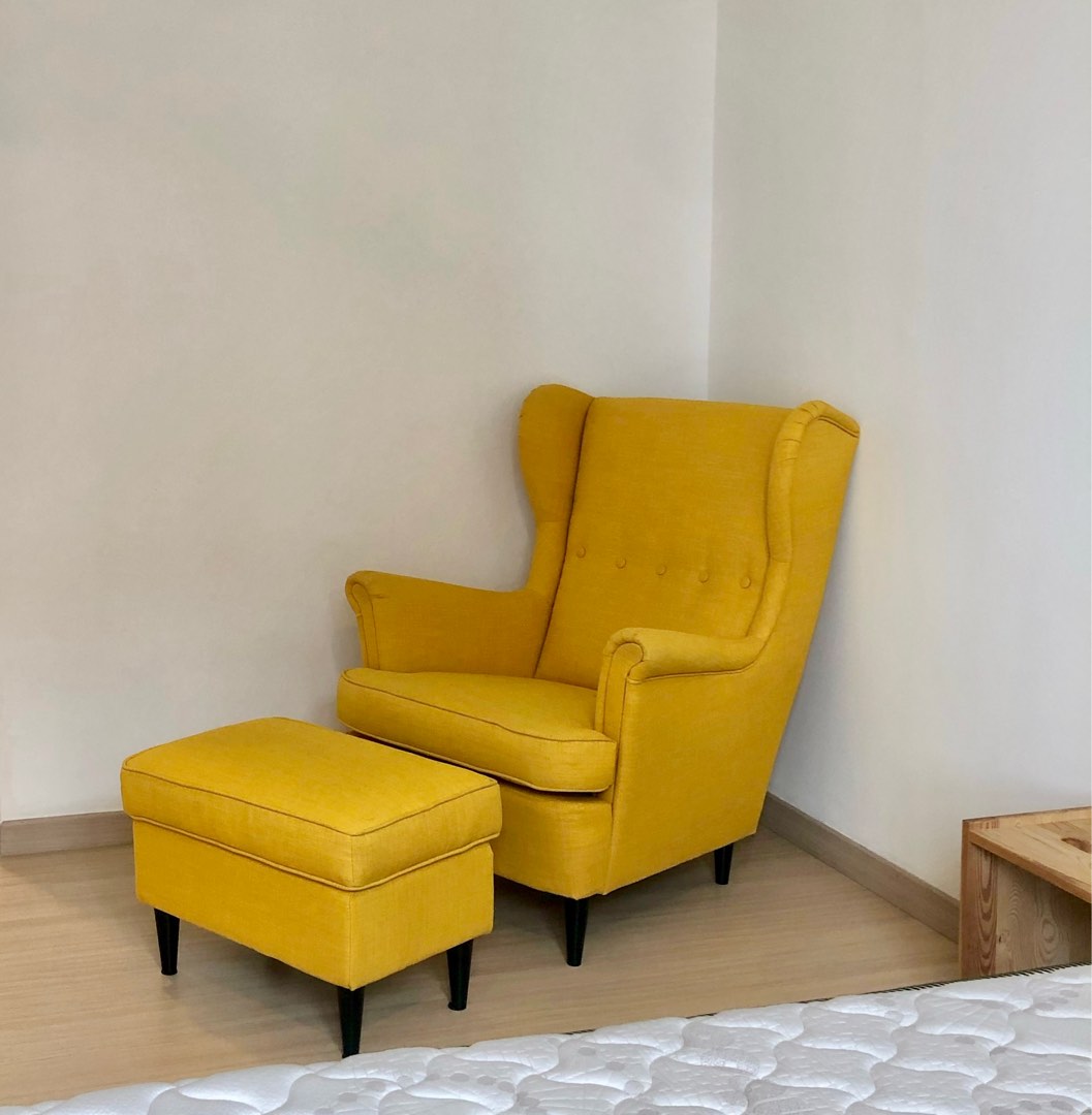 Ikea Wing chair with footstool, Furniture & Home Living, Furniture