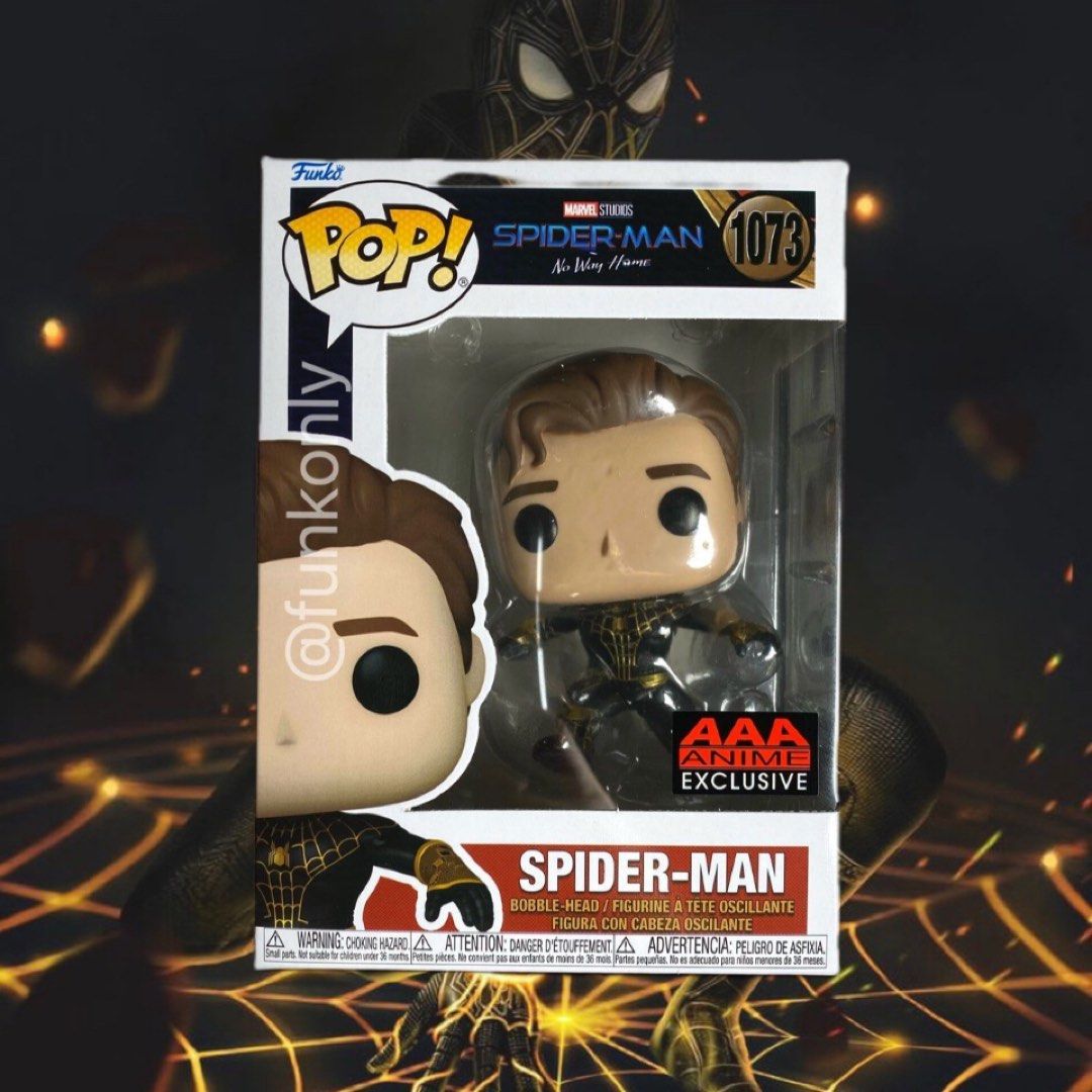  Funko Pop Marvel's Spiderman No Way Home: Spiderman  (Black/Gold) (Unmasked) Figure (AAA Anime Exclusive) : Toys & Games