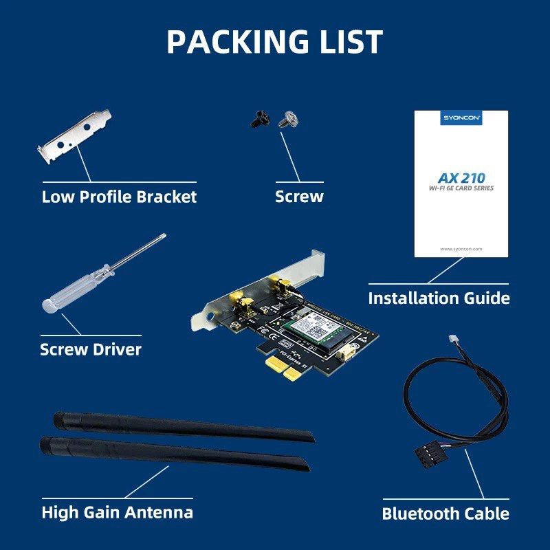 Intel AX210 PCIe WiFi and Bluetooth card (WiFi 6E and Bluetooth 5.3