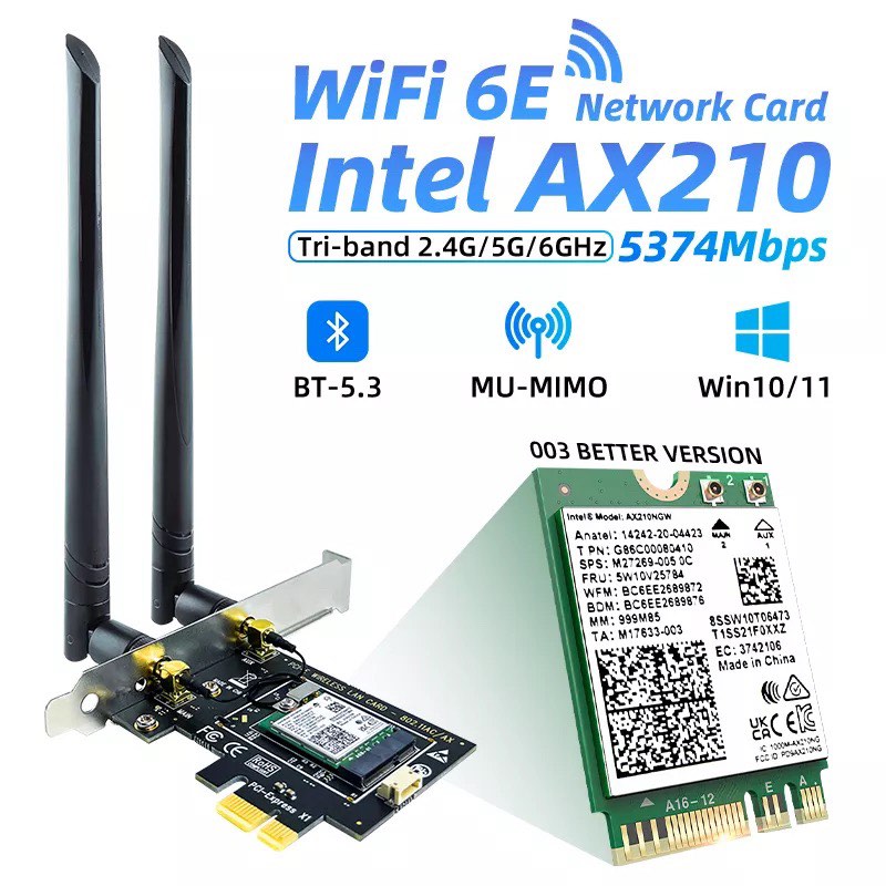 Intel AX210 PCIe WiFi and Bluetooth card (WiFi 6E and Bluetooth 5.3