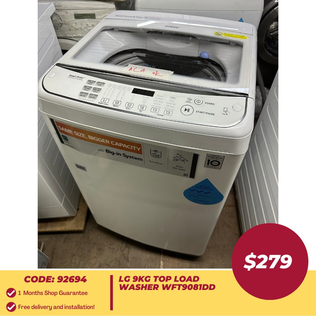 LG 9kg Top Load Washer WFT9081DD (92694), TV & Home Appliances, Washing