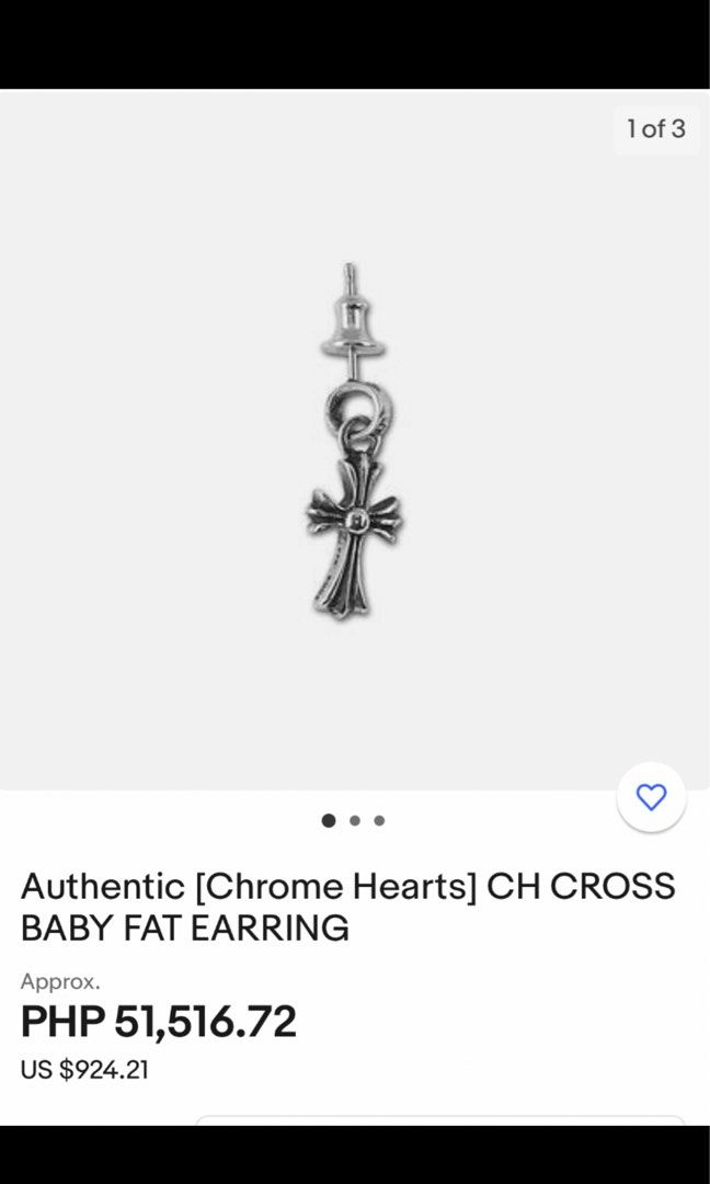 Like new rare Chrome Hearts Cross drop baby fat 925 silver earring