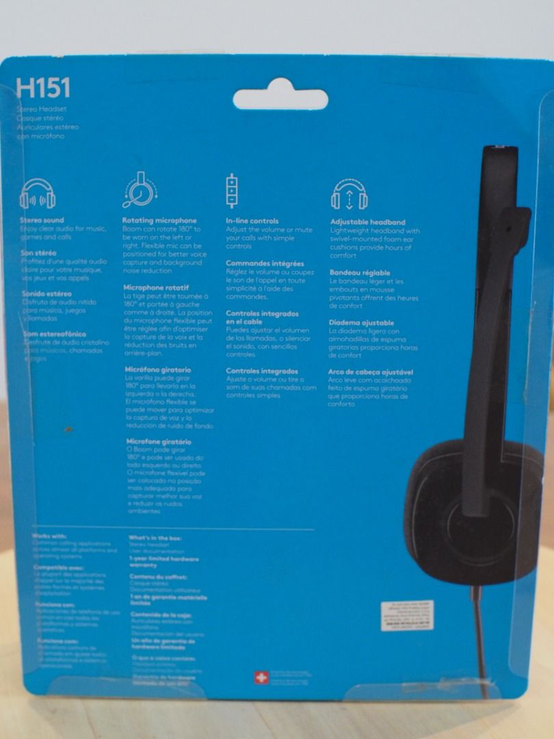 Logitech H151 Wired Headset, Stereo Headphones with Rotating NoiseCancelling Microphone, Audio