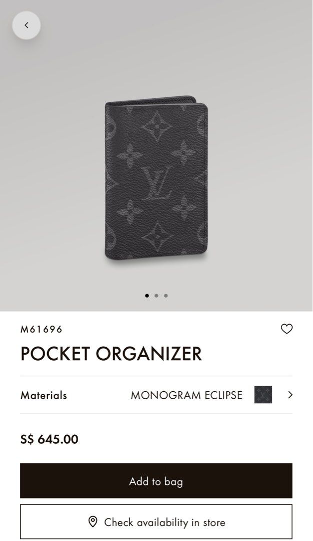 Louis Vuitton Monogram Eclipse Pocket Organizer M61696 Card ID Holder Black  JPN