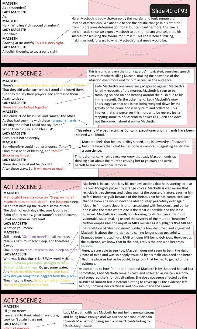 Macbeth notes (Category: Assessment Books) located in Singapore. Submitted by chooms17124 (Listing ID 1207049599, Image 1). Description: ✅90 pages worth of analysis on macbeth (looks at specific quotes in great detail) ✅a comprehensive guide that aids you in scoring your As for literature o level!! *only covers act 1 -3!! curated by me --> attained best in literature and scored consistent As all the way throughout secondary school *only selling s