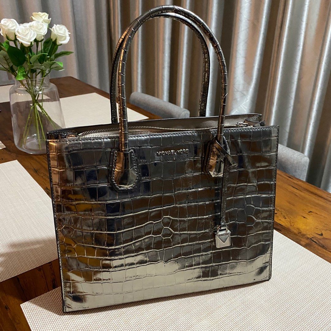 Michael Kors Croc handbag metallic silver in medium / large, Luxury, Bags &  Wallets on Carousell