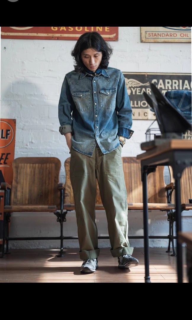 Long sleeve denim work shirt discount