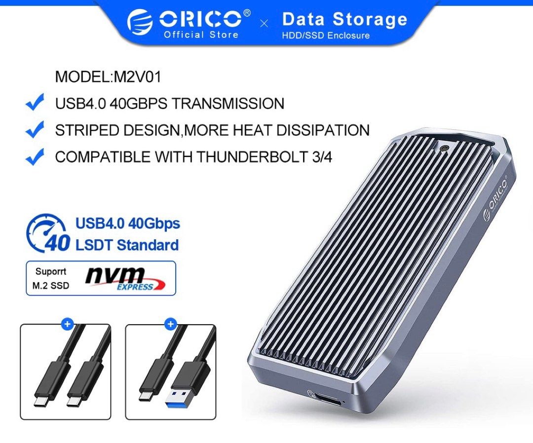 ORICO 20Gbps M.2 NVMe Aluminum SSD Enclosure - High-Speed Storage