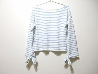 pazzo條紋長袖蝴蝶綁帶袖(藍)