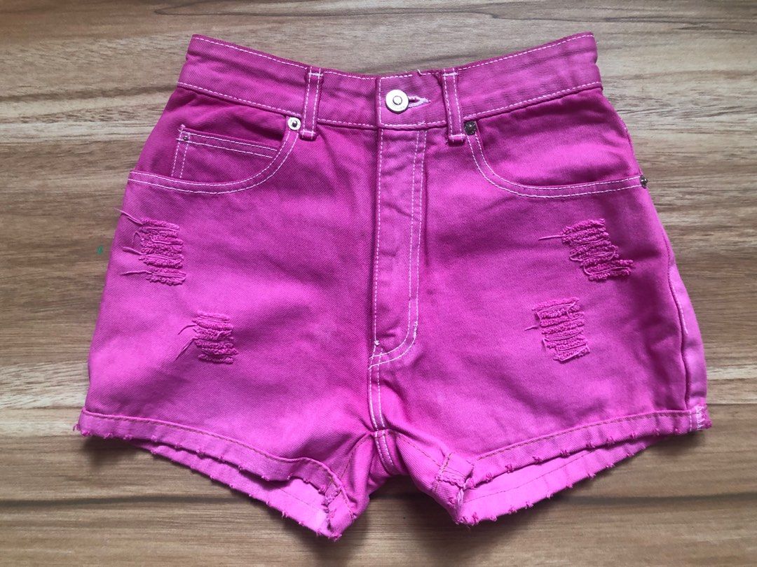 Pink High Waist Denim Shorts, Women's Fashion, Bottoms, Shorts on Carousell