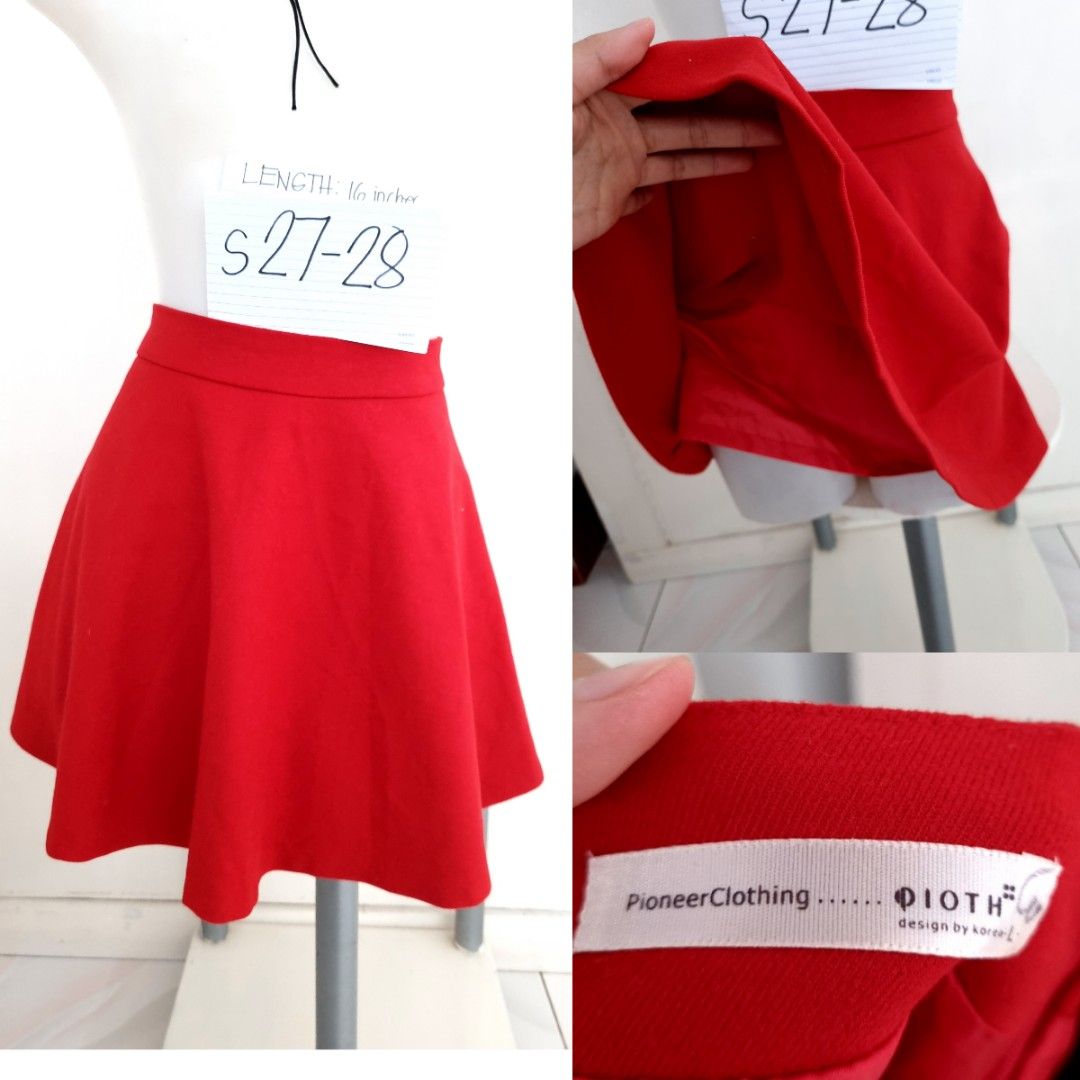Pioneer Clothing Red Flare Skirt with Inners Designed by Korea, Women's