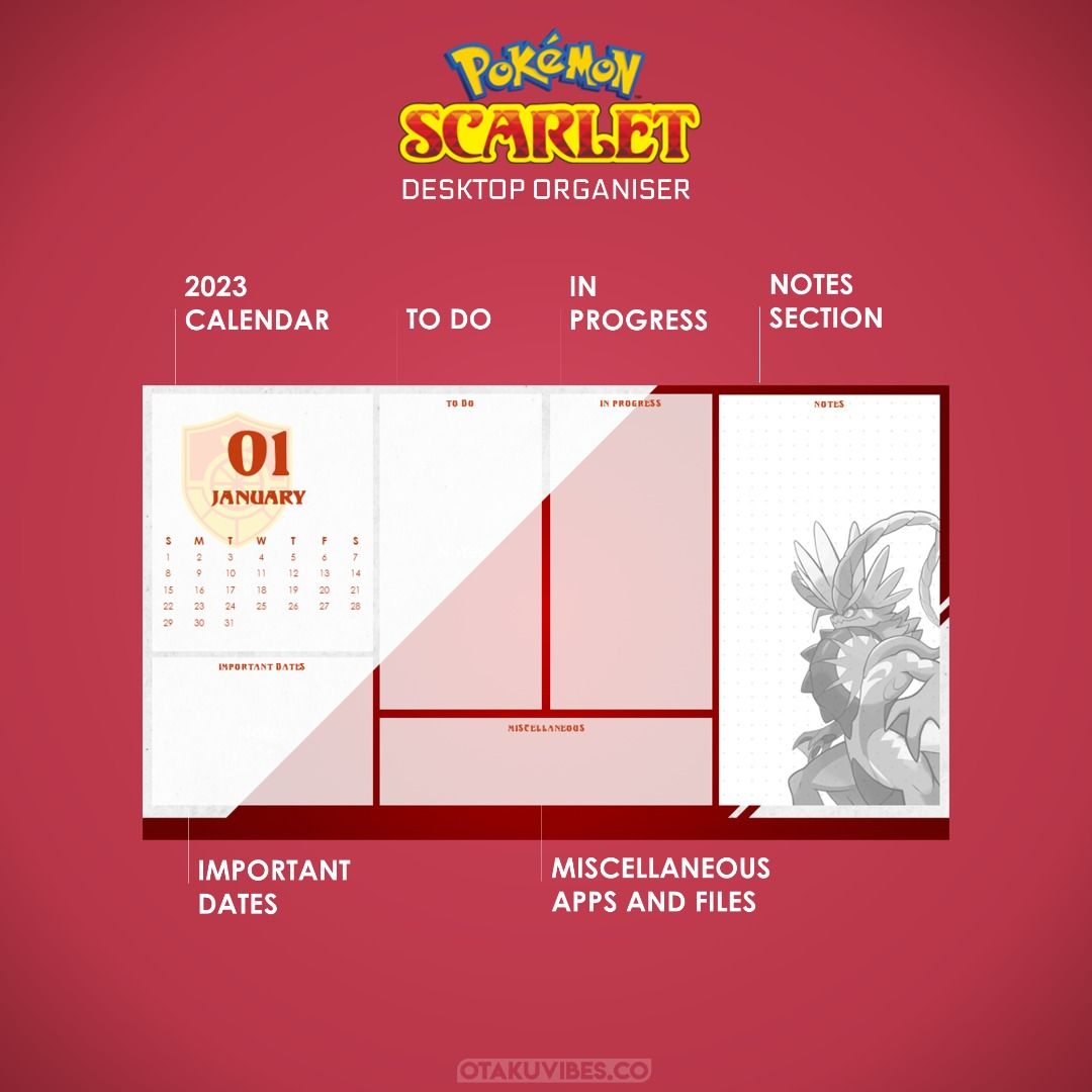 Pokemon Scarlet Desktop Organizer Wallpaper Bundle with 2023 Calendar + Folder  Icons - School, Work, To Do , Mac , Windows, Desktop, Hobbies & Toys,  Stationery & Craft, Stationery & School Supplies on Carousell