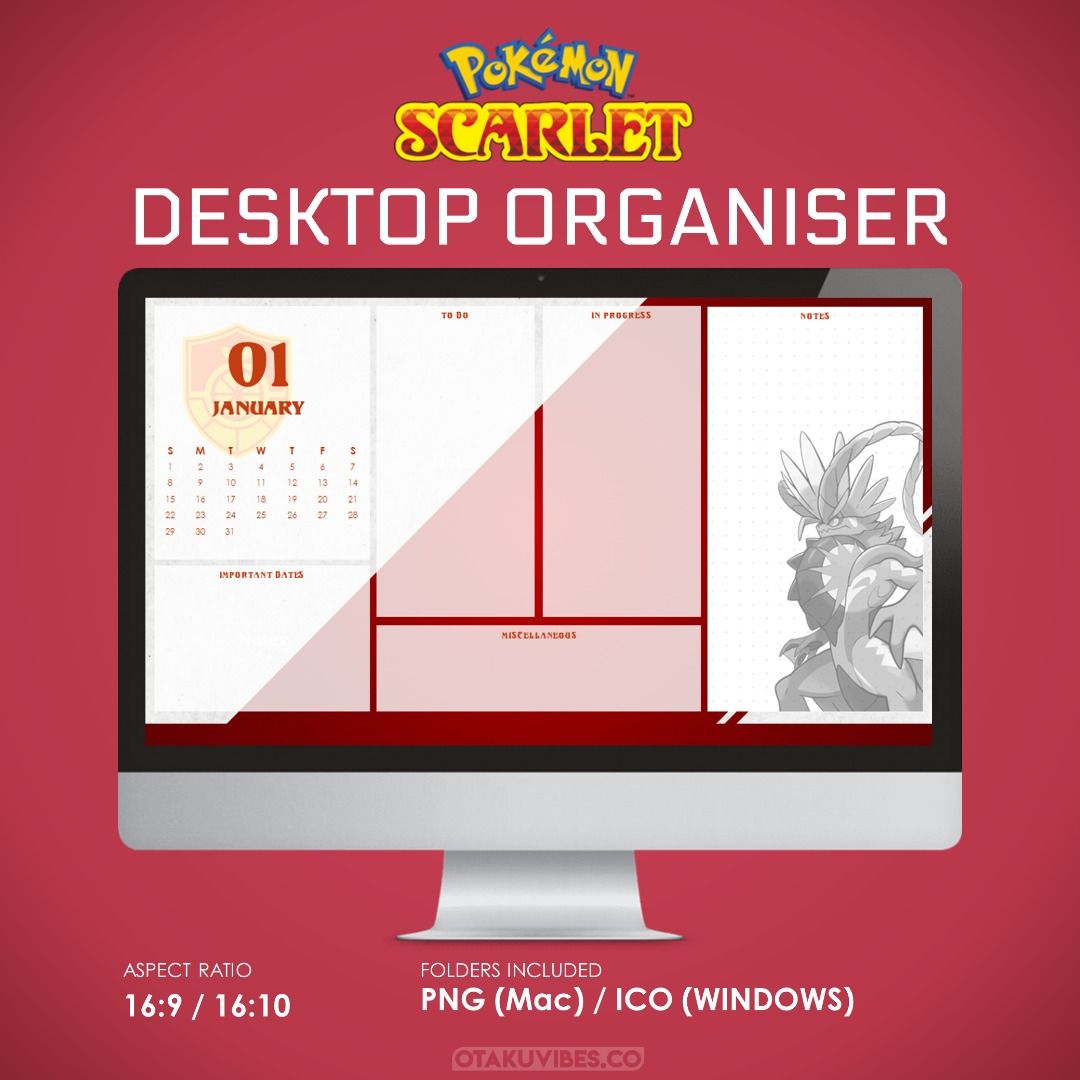 Pokemon Scarlet Desktop Organizer Wallpaper Bundle with 2023 Calendar + Folder  Icons - School, Work, To Do , Mac , Windows, Desktop, Hobbies & Toys,  Stationery & Craft, Stationery & School Supplies on Carousell