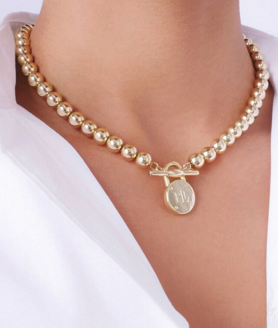 Ralph Lauren RL Gold Beaded Logo Necklace