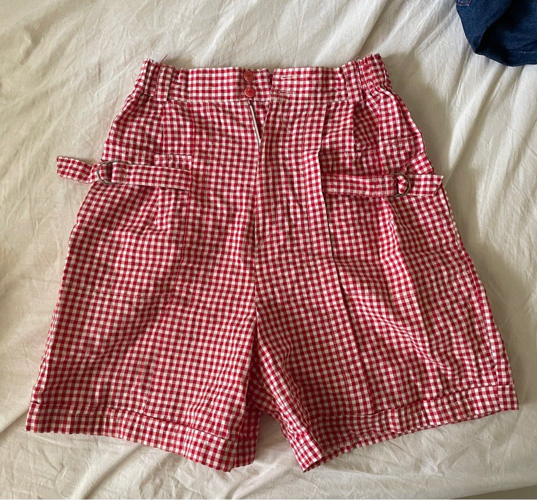 Red gingham shorts top womens