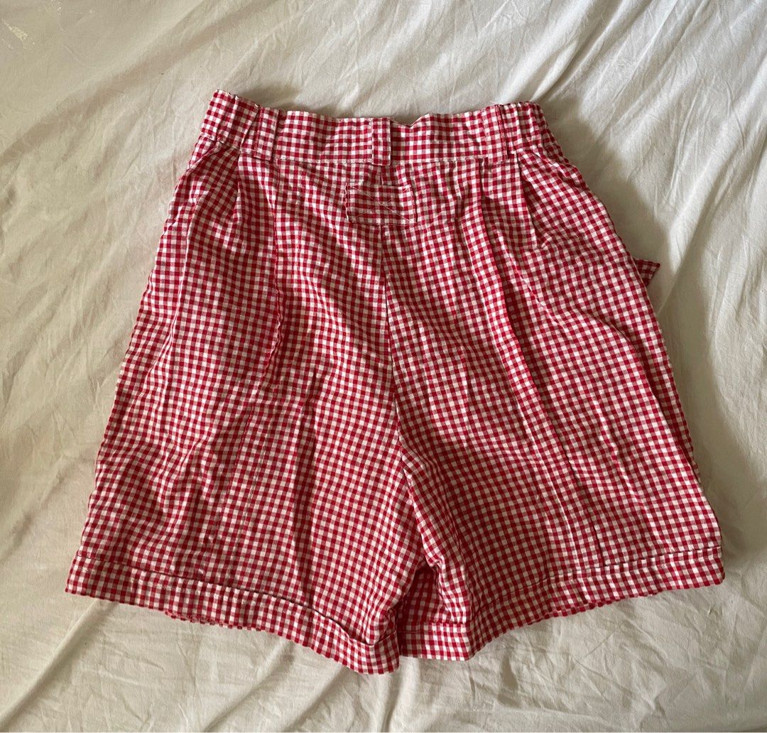 Red gingham shorts top womens