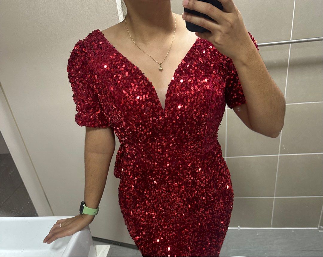 V-neckline Red Sequin Evening Prom Dresses Mermaid Style – loveangeldress