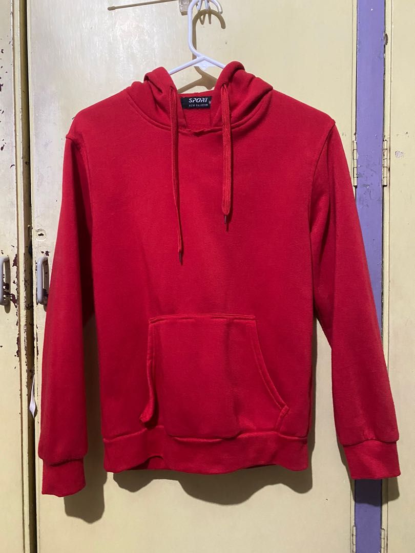 Red Hoodie, Men's Fashion, Tops & Sets, Hoodies on Carousell