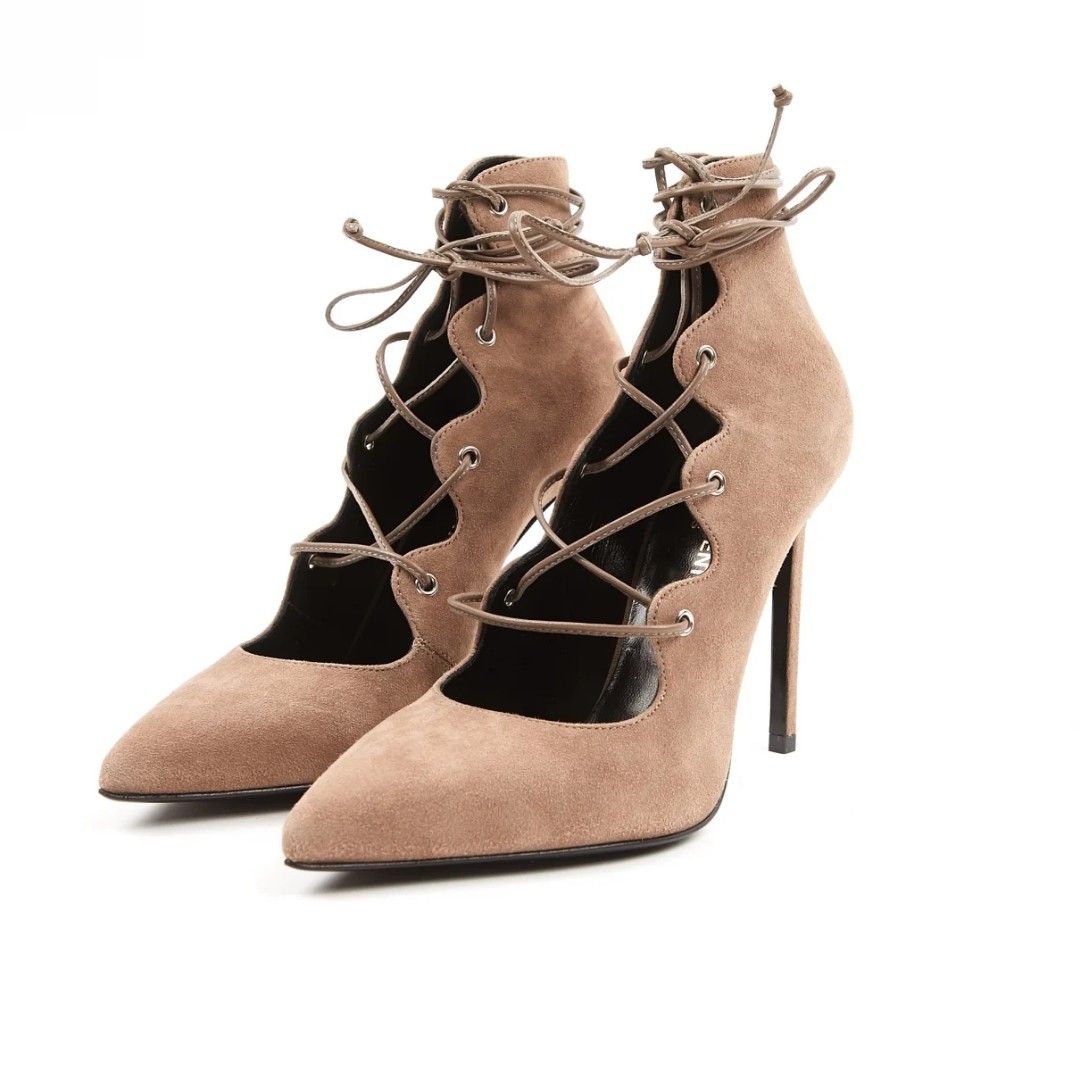 Saint laurent lace hot sale up heels
