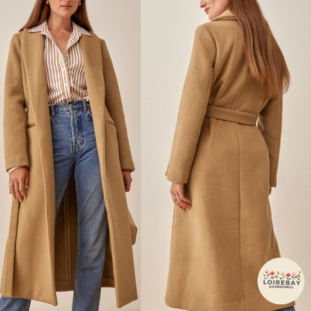 Sales Reformation Greenwich 50 wool trench coat jacket olive green camel brown