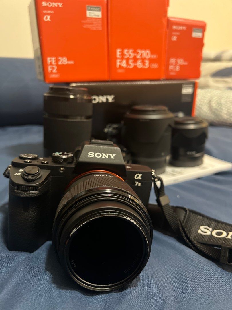 Sony A7II camera with 5 lenses., Photography, Cameras on Carousell