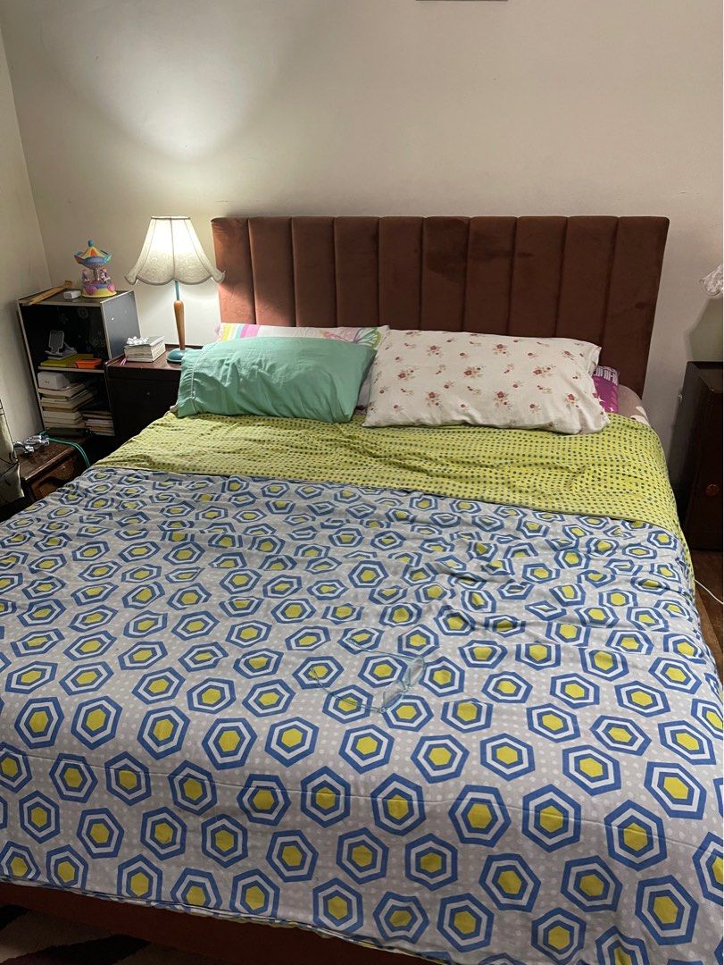 Suede bed frame (queen) NEGOTIABLE, Furniture & Home Living