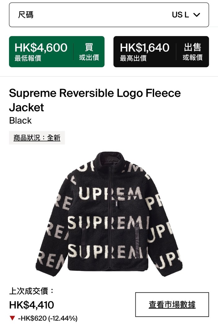 Supreme Reversible Logo Fleece Jacket Black, 名牌, 服裝