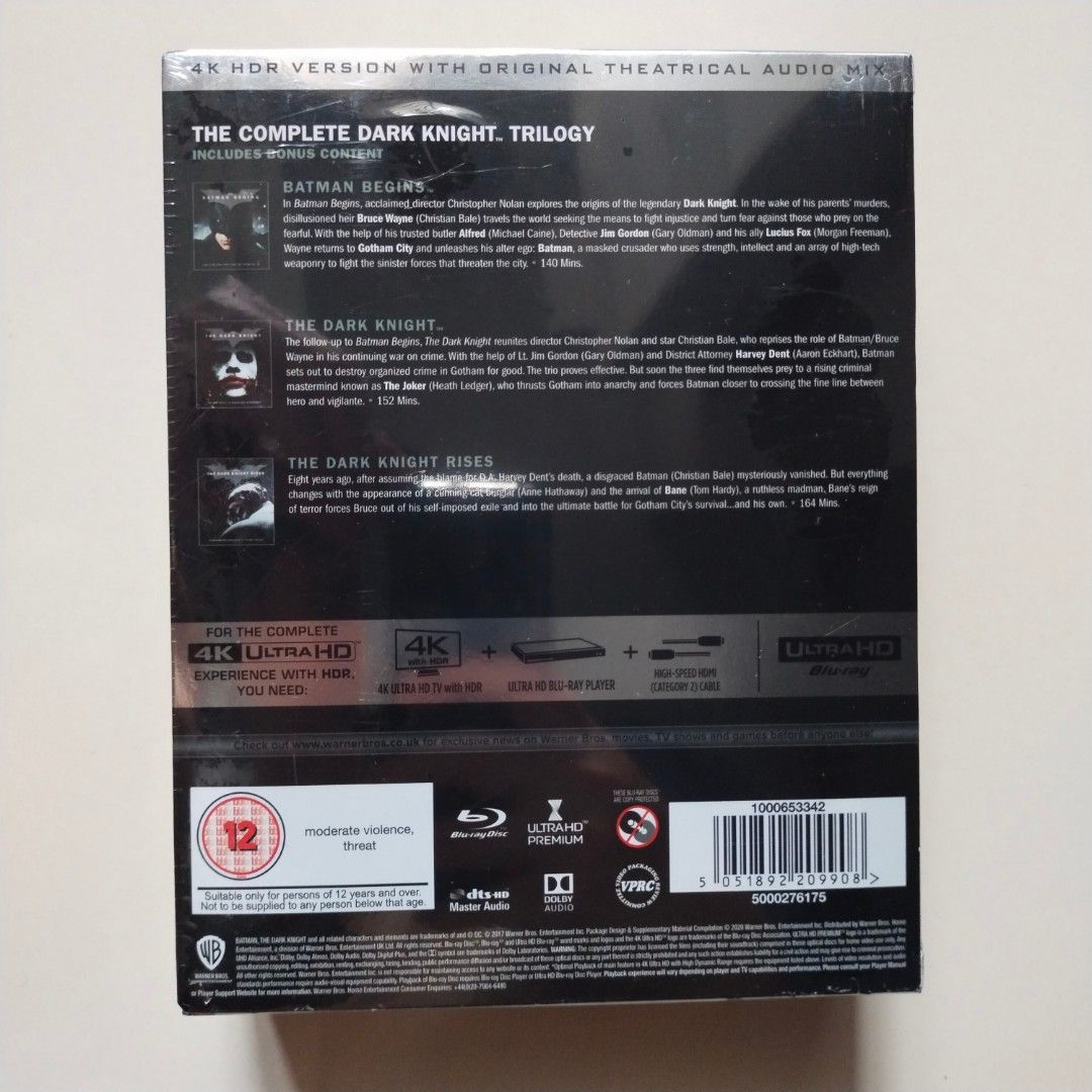 The Dark Knight Trilogy 4K UHD +Blu-ray Boxset (9 Discs, Christopher ...