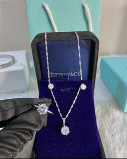 Tiffany moissanite diamond round necklace, earrings and ring set