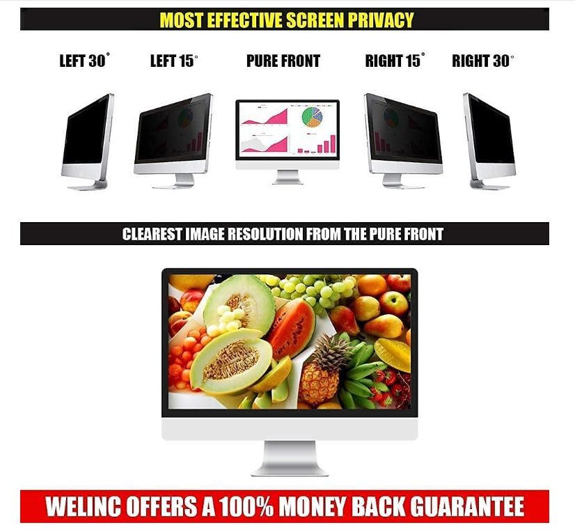 WELINC 24 Inch - 16:9 Aspect Ratio - Computer Privacy Screen Filter (Category: Monitor Screens) located in Marikina City. Submitted by skowshop (Listing ID 1207149155, Image 2). Description: About this item: ENHANCED PRIVACY – Protect your privacy with an WELINC privacy screen filter. WELINC Privacy Protector makes on-screen data visible only to individuals sitting in front of the monitor. WELINC privacy screen filter makes the screen appear dark