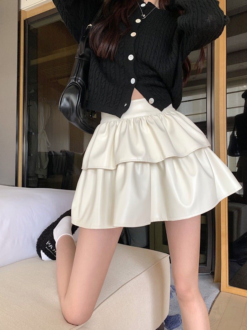 White leather skater skirt discount