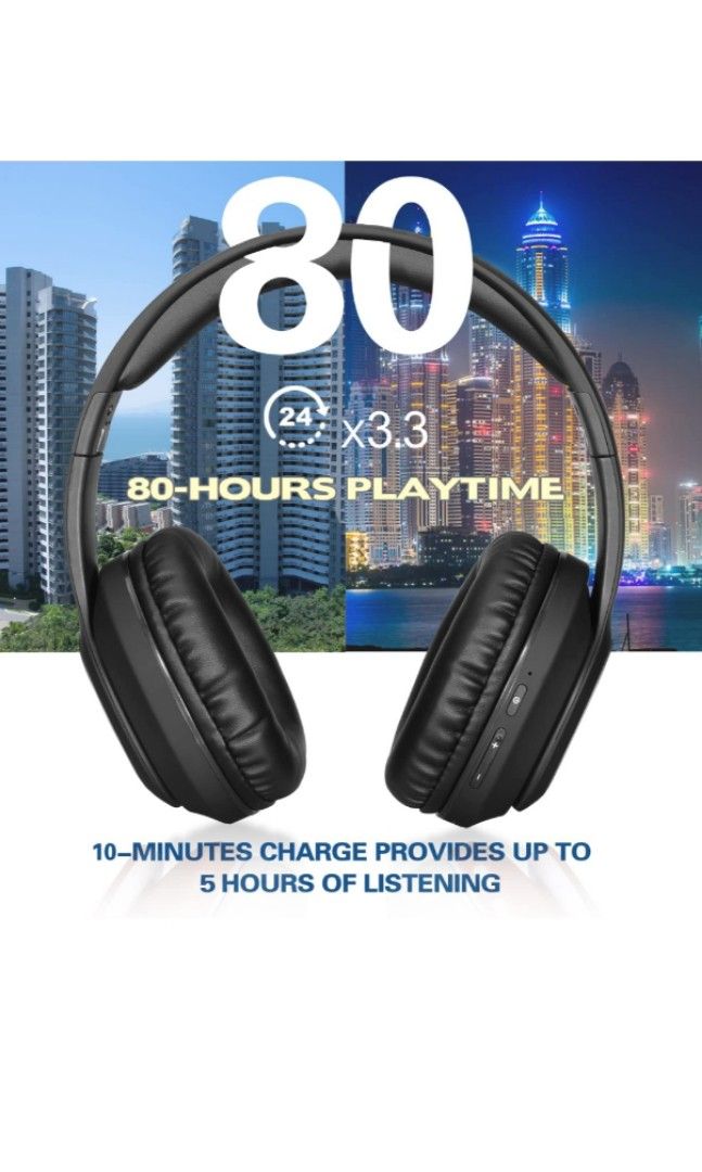 WorWoder 80Hrs Wireless Over Ear Headphones Bluetooth 5.0