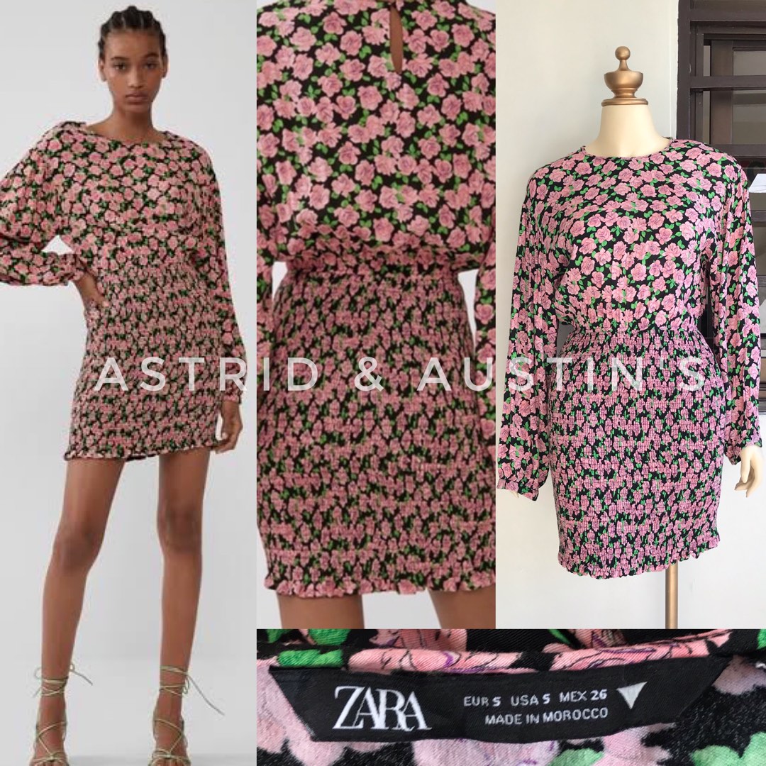 ZARA floral smocked dress, Women's Fashion, Dresses & Sets, Dresses on Carousell