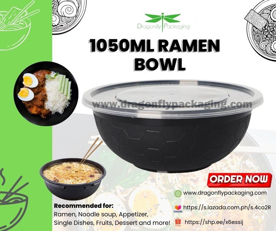 1050ML BLACK RAMEN BOWL MICROWAVABLE CONTAINER WITH LID on Carousell