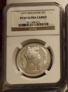 1975 Singapore Merlion $1 Silver Proof Coin - NGC graded PF 69