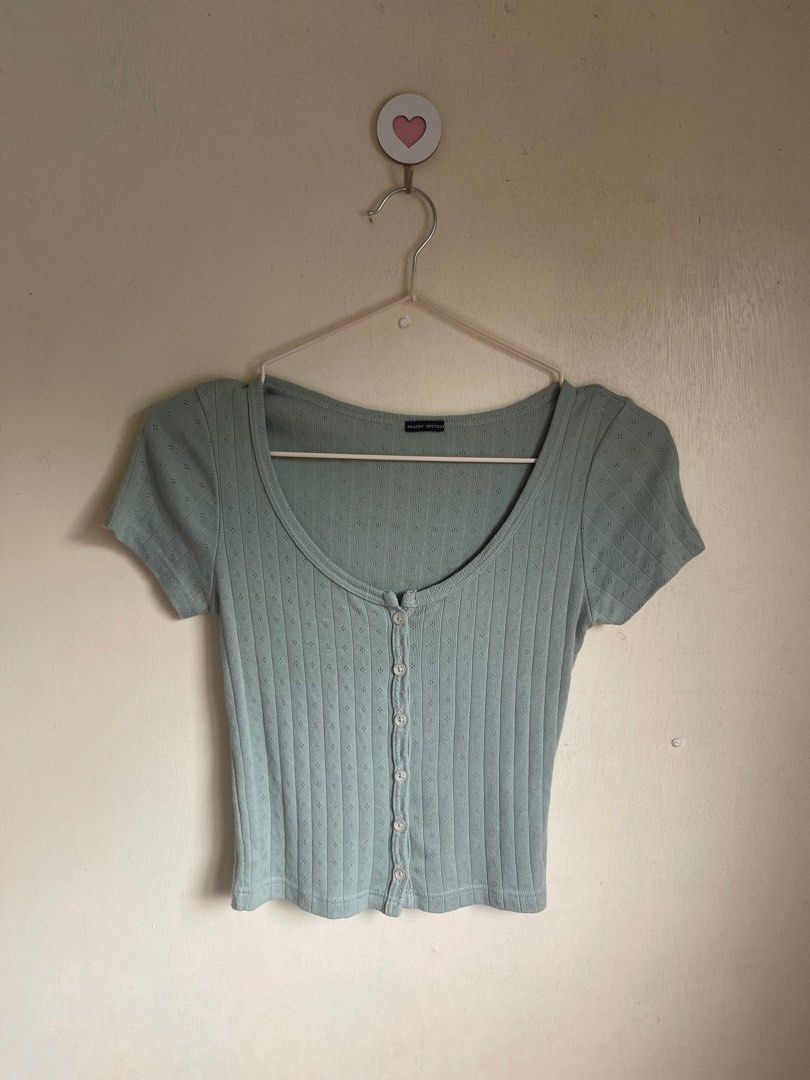 Brandy Melville — Zelly Eyelet Ribknit Top in Sage Green ♡, Women's