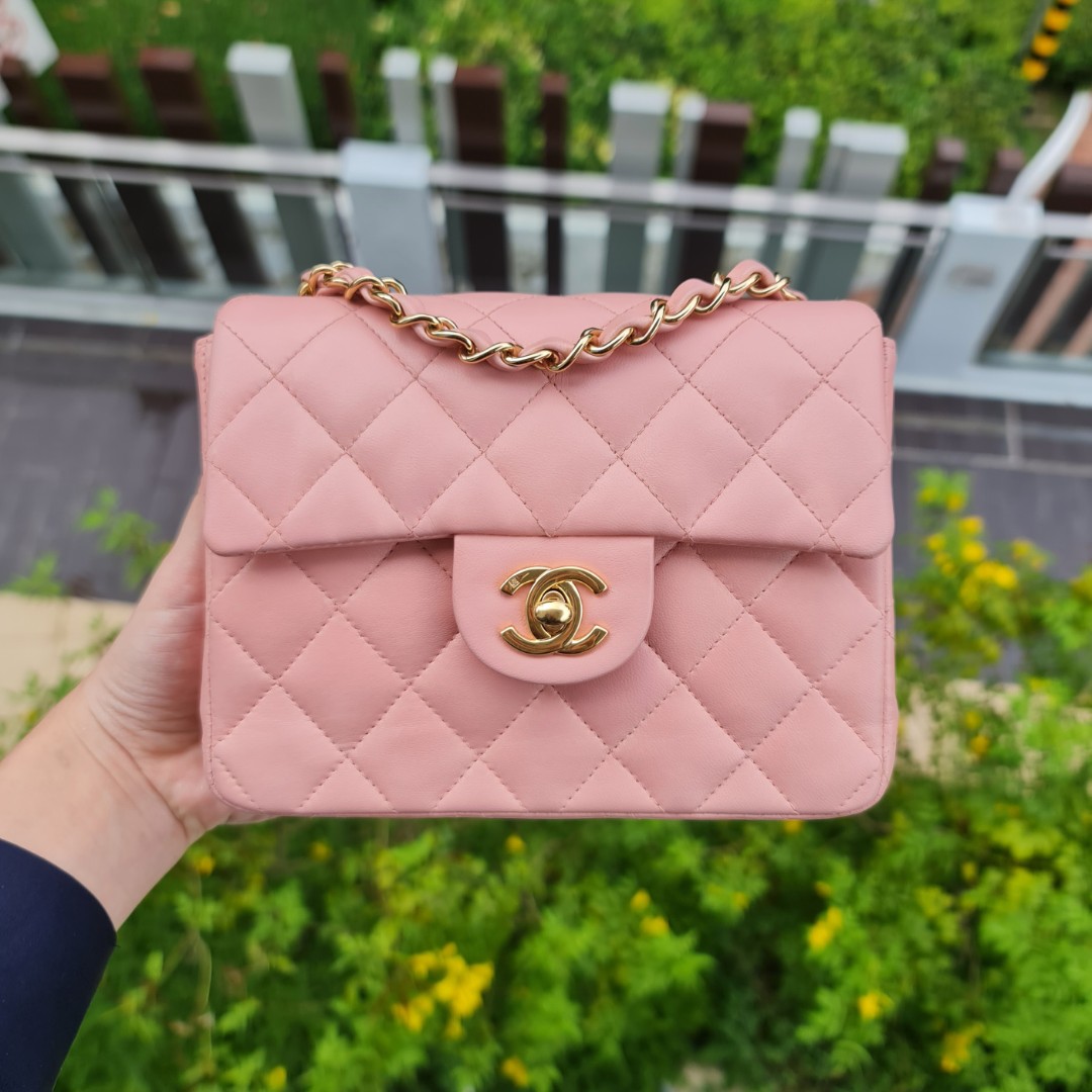 Vintage Chanel Mini Square Flap Pink Caviar Gold Hardware in 2023