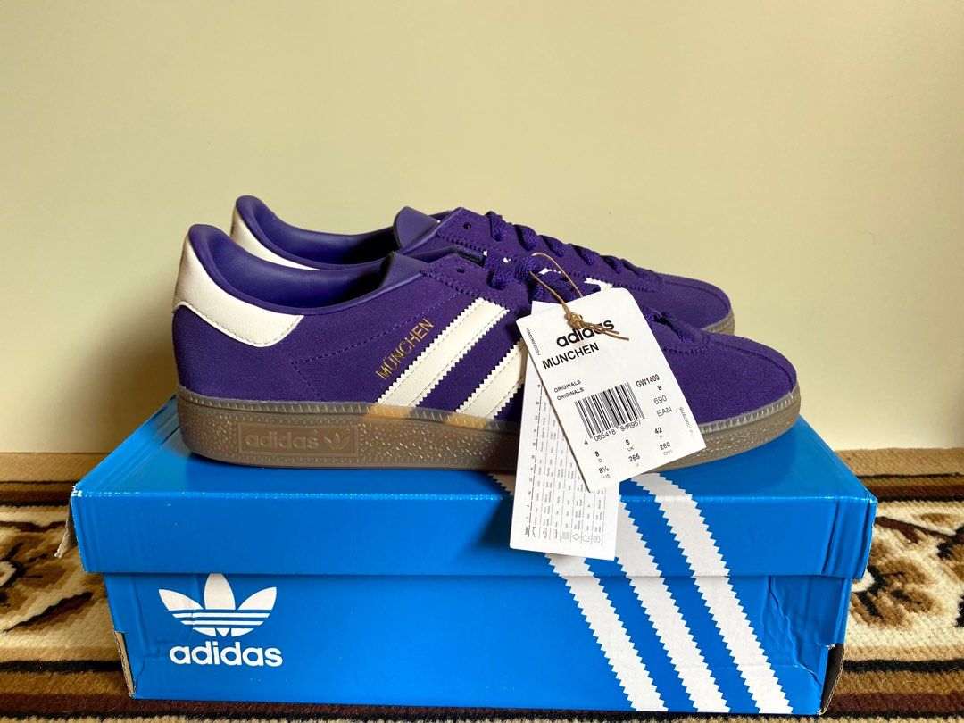 Forvirret tvilling Kom forbi for at vide det Adidas Munchen Purple Birmingham Original New, Fesyen Pria, Sepatu ,  Sneakers di Carousell