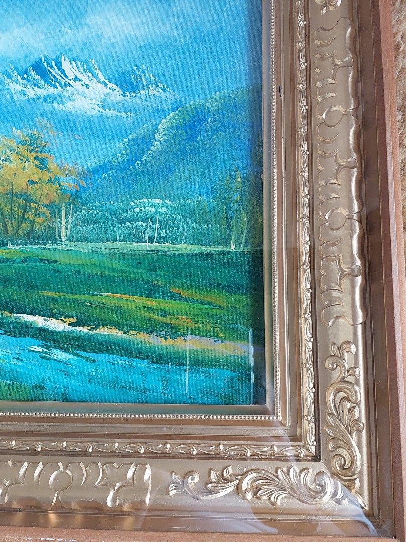 Authentic Oil Canvas Painting Frame with Glass Signed by Artist