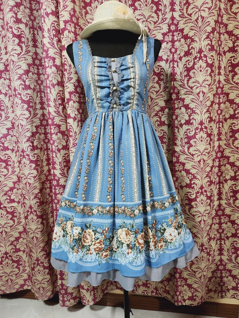 Axes Femme Blue Floral JSK Dress Vintage Cottagecore Lolita Gyaru