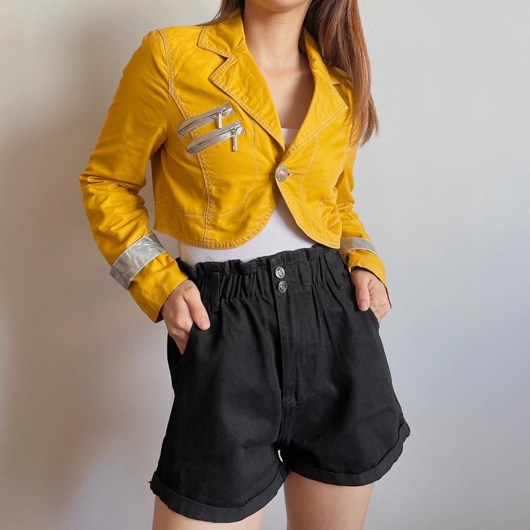 Me&Em New Black & Yellow Check Crop Blazer XS